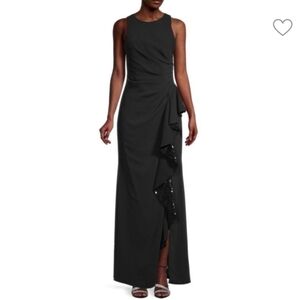 CARMEN MARC VALVO INFUSION Crepe Cutaway Black Maxi Gown, sz 0